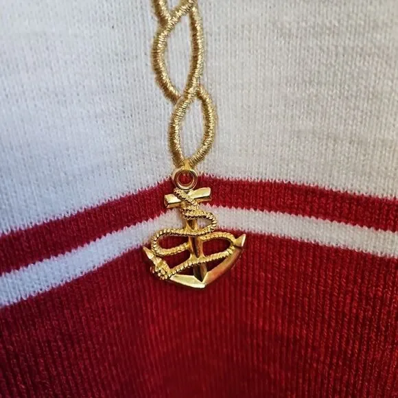 Lucia Women's Sz Med Red White Tunic Sweater Nautical embroidery embellished - Picture 3 of 12